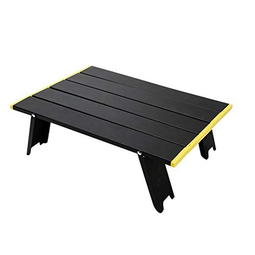 Yius Mini Mesa Plegable de la Comida campestre de la Playa, Mesa Plegable de Aluminio portátil de la Playa de la Mesa Que acampa | Mesa de Barbacoa Plegable, Ultraligera y compacta(Negro + Amarillo)