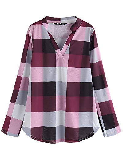 YOINS Blusa Mujer Manga Larga Camiseta Cuello V Camisa Elegante Túnica Casual SueltoTops Otoño Invierno