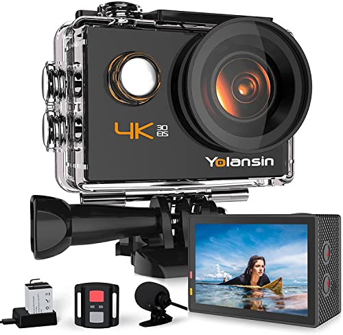 Yolansin Cámara de acción 4K 30FPS/60FPS 20MP WiFi 40m Cámara subacuática impermeable EIS Cámara deportiva con gran angular de 170° Videocámara HD DV con control remoto 2.4G Cámara de casco (4K 30FPS)