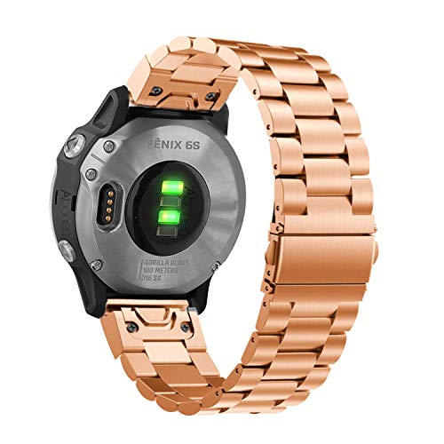 YOOSIDE Correa de reloj de repuesto para Garmin Fenix 5S/Fenix 6S de ajuste rápido, 20 mm de acero inoxidable de metal para Garmin Fenix 5S/5S Plus, Fenix 6S Pro/Sapphire (oro rosa)