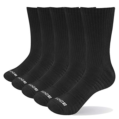 YUEDGE 5 Pares Mujer Algodon Calcetines de Senderismo Montaña Trekking Trabajo Calcetines Alto Rendimiento Transpirable Medio Gruesos Deporte Calcetines Negros 35-38