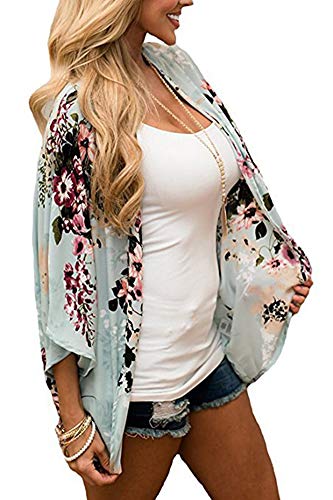 YULOONG para Mujer Cover Ups Gasa Estampado Floral Kimono Suelto Chal cárdigan Boho Verano Blusa Informal Top Sexy Playa Traje de baño Capas