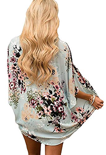 YULOONG para Mujer Cover Ups Gasa Estampado Floral Kimono Suelto Chal cárdigan Boho Verano Blusa Informal Top Sexy Playa Traje de baño Capas