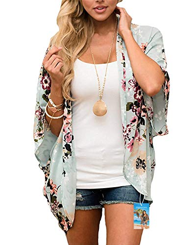 YULOONG para Mujer Cover Ups Gasa Estampado Floral Kimono Suelto Chal cárdigan Boho Verano Blusa Informal Top Sexy Playa Traje de baño Capas