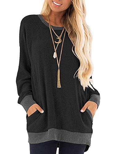 Yuson Girl Sudaderas Mujer Ropa Deportiva con Bolsillo Lateral Jersey Mujer Largo Holgado de Manga Larga Casuales Top Mujer con Diseño de Colores Contrastantes