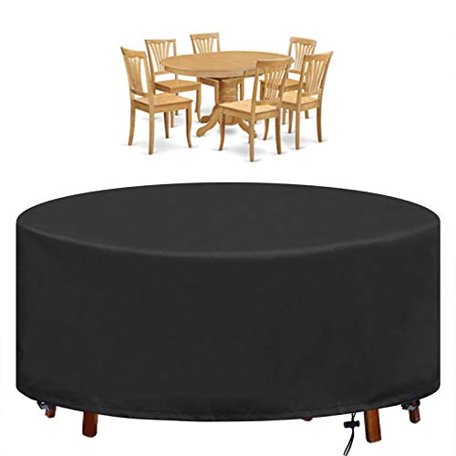 YuYo Funda para Mesa de Exterior, Funda Protectora Mesa de Exterior, Fundas Pare Mueble de Jardin Redonda Cubierta de Mesa de Patio Anti Rayos UV Impermeable Cubre Mesa Exterior Ø190X80CM - Negro