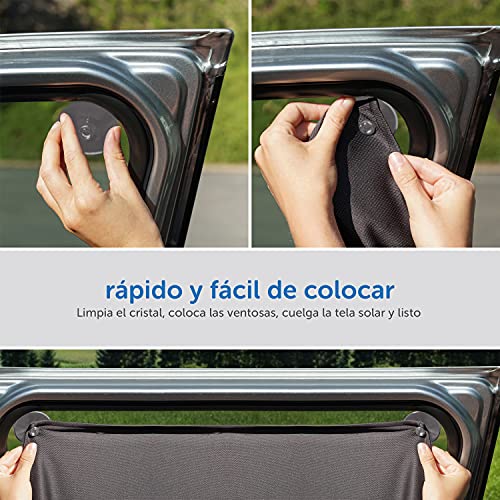 ZAMBOO - Parasol Coche Infantil Lateral Ventosa/Protector Solar Lateral para Coche de Tela/Parasol Coche Bebe con Proteccion Rayos UV - Gris Oscuro