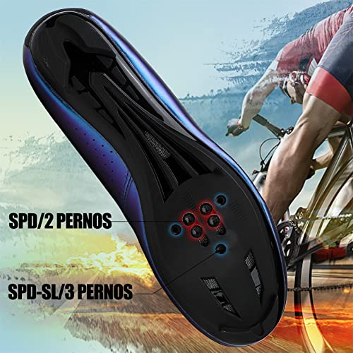 Zapatillas de Bicicleta de Montaña Antideslizantes para Hombre Mujer Zapatillas de Ciclismo MTB Transpirables Exterior Carretera ((Azul,43 EU)