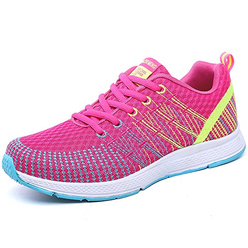 Zapatillas de Deportivos de Running para Mujer Gimnasia Ligero Sneakers Rosa-Amarillo 36