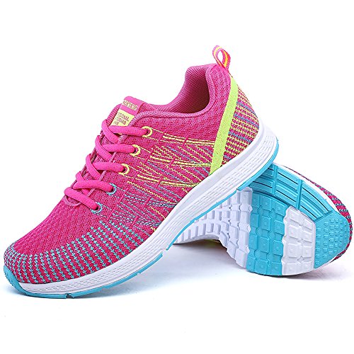 Zapatillas de Deportivos de Running para Mujer Gimnasia Ligero Sneakers Rosa-Amarillo 36