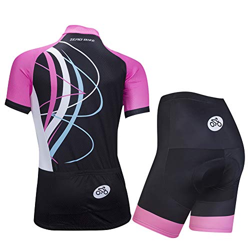 ZEROBIKE Kit de Manga Corta Jersey de Ciclo Bici del Camino para Mujer, Conjunto Ropa Al Aire Libre Transpiración para La Bicicleta(Polvo galopante, L)