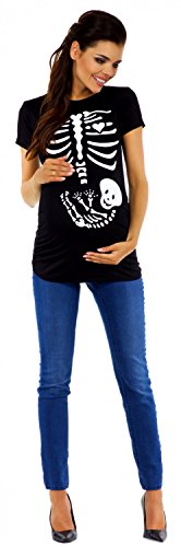 Zeta Ville - T-Shirt Camiseta premamá Estampado de Esqueleto - para Mujer - 085c (Negro, 36-38, M)