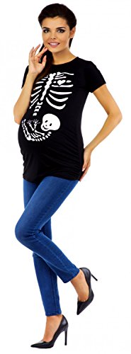 Zeta Ville - T-Shirt Camiseta premamá Estampado de Esqueleto - para Mujer - 085c (Negro, 36-38, M)