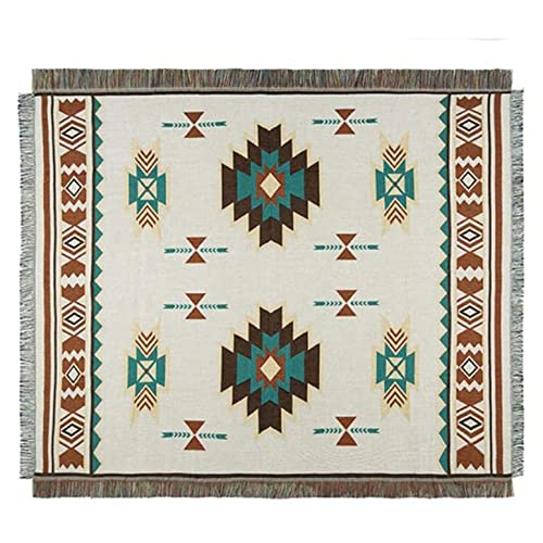 Zibaobeter Aztec Navajo Lanzar Manta Bohemia Tribal étnico Geométrico Patrón De Alfombra con Borlas Adecuado para Sofá/Cama/Al Aire Libre(Size:90x90cm / 35.4x35.4in)