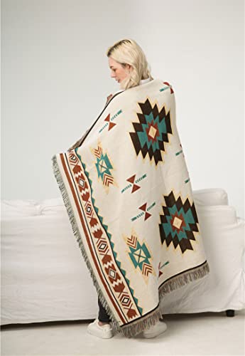 Zibaobeter Aztec Navajo Lanzar Manta Bohemia Tribal étnico Geométrico Patrón De Alfombra con Borlas Adecuado para Sofá/Cama/Al Aire Libre(Size:90x90cm / 35.4x35.4in)