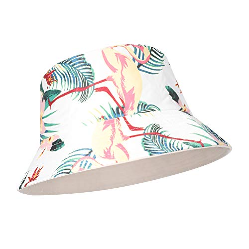 ZLYC Mujer Hombre Sombrero Pescador Flores Selva Sombrero del Cubo Gorro de Pescador (Flor de Flamenco, Blanco),Talla única