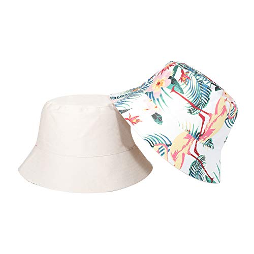 ZLYC Mujer Hombre Sombrero Pescador Flores Selva Sombrero del Cubo Gorro de Pescador (Flor de Flamenco, Blanco),Talla única