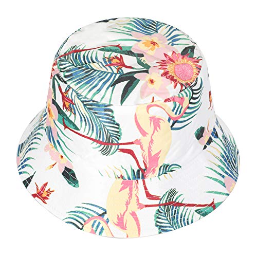 ZLYC Mujer Hombre Sombrero Pescador Flores Selva Sombrero del Cubo Gorro de Pescador (Flor de Flamenco, Blanco),Talla única