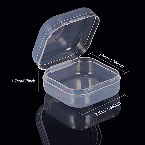 Zuzer 50 Piezas Caja Contenedor de Plástico Transparente de Rectángulo Pequeño Caja de Almacenamiento Storage Box con Tapa para Pastillas Joyería y Otros Articulos Pequeños 3.5x3.5x1.7cm