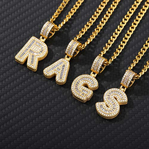 zxcs Collar de Letras Iniciales para Mujeres de Acero Inoxidable Colgante de Hielo Brillante de Hielo Collar de Cadena Hip Hop Jewelry-T,45cm