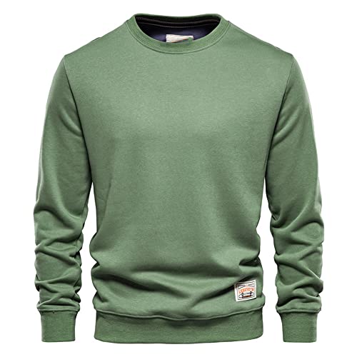 Zytyeu Sudadera Hombre Cuello Redondo Básico Color Sólido Deporte Casual Hombre Manga Larga Primavera Y Otoño Simple Urbano Moderno Hombre Jerseys D-Green1 XL